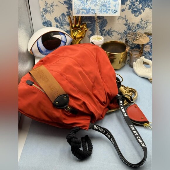 🆕 SEE BY CHLOE 🧿 NWOT Flo Shoulder Bag, Red Nylon - Picture 7 of 15